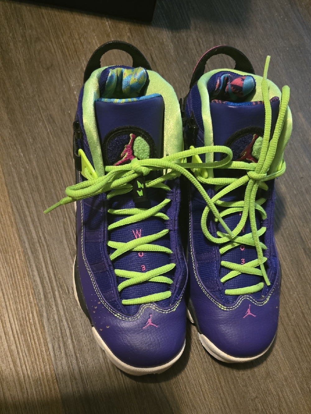 Jordan Kids Purple and Neon Green Basketball Sneakers